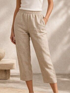 J Jill Love Linen Capri Pants Beige Cropped, Coastal, Beachy, Womens XS